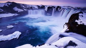 Waterfall, Nature, Snow, 4K wallpaper