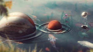 Venus, Jupiter, Moon, Planets, Surreal, Lake, Aesthetic, 4K wallpaper