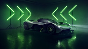 Aston Martin Valkyrie AMR Pro, Hypercars, Hybrid sports car, Neon background, Dark aesthetic, 4K wallpaper