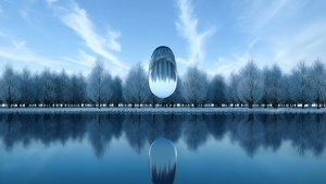 Surreal, Winter, Frozen trees, Reflection, Lake, 3D, Glass, Cold, Aesthetic, 4K wallpaper