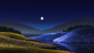 Night, Landscape, Surreal, Windows 11, Moon, Lake, Colorful, 4K wallpaper