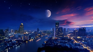 City, Lights, Moon, Photography, Deviantart, 4K wallpaper