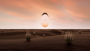 Surreal, Dusk, Desert, Reflection, 3D, Glass, 4K wallpaper