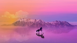 Horse, Artist, Artwork, Digital Art, Animals, Reflection, Mountains, Landscape, 4K wallpaper