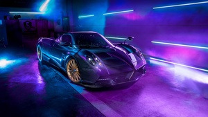 Pagani Huayra Roadster, Sports cars, Neon background, Purple aesthetic, Purple background, 4K wallpaper