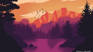 Artist, Artwork, Digital Art, Behance, Minimalism, Mountains, Birds, 4K wallpaper