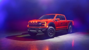 Ford F-150 Raptor, Pickup truck, Neon background, 4K wallpaper