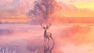 Reindeer, Animals, Artist, Artwork, Digital Art, Fantasy, 4K wallpaper