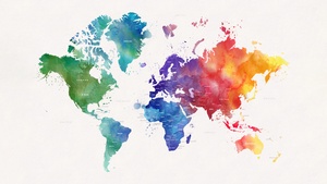 World map, Watercolors, Colorful, 4K wallpaper