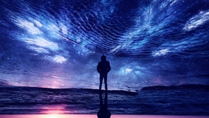 Silhouette, Beach, Sunset, Alone, Hoodie, Upside down, 4K wallpaper