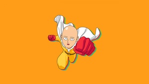 Saitama, Yellow background, Cartoon, One Punch Man, Simple, 4K wallpaper
