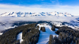 Alps mountains, Winter, Daytime, Landscape, Panorama, Forest, 4K wallpaper