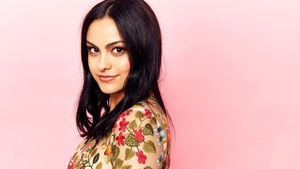 Camila Mendes, Portrait, Pink background, 4K wallpaper