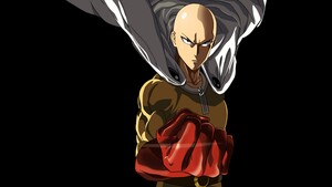 Saitama, AMOLED, Black background, One Punch Man, 4K wallpaper