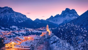 Winter, Dawn, Italy, Dolomite mountains, 4K wallpaper