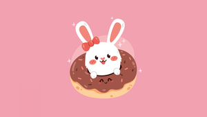 Cute rabbit, Kawaii food, Kawaii rabbit, Pastel pink, Pastel background, 4K wallpaper