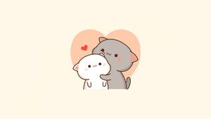 Peach cat, Goma cat, Kitty couple, Kawaii couple, Peach and Goma, Love couple, Cartoon, 4K wallpaper
