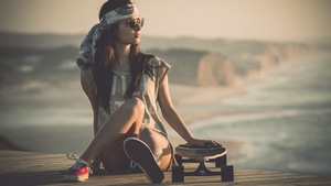 Girls, Model, Skateboard, , 4K wallpaper