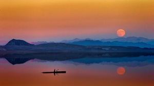 Lake, Boat, Sunset, Artist, Artwork, Digital Art, 4K wallpaper