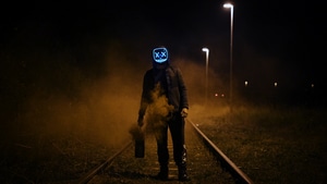 Mask, Photography, Man, Railroad, Smoke, 4K wallpaper