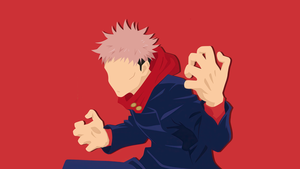 Yuji Itadori, Ultrawide, Minimalist, Faceless, Red background, Jujutsu Kaisen, 4K wallpaper