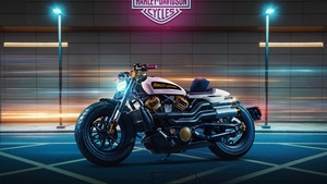 Harley-Davidson Sportster S, Neon background, Night lights, 4K wallpaper