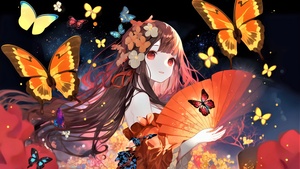 Anime girl, Butterflies, Surreal, Colorful background, 4K wallpaper