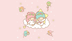 Little Twin Stars, Peach background, Kiki and Lala, Cute cartoon, Sanrio, 4K wallpaper