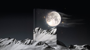 Moon, Cold night, Snow mountains, Magical, Surreal, 4K wallpaper