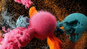 Particle explosion, Simulation, Colorful background, 4K wallpaper
