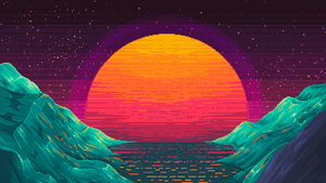 Sun, Dawn, Valley, Pixel art, Sunset, Outrun, 4K wallpaper