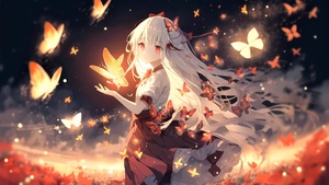 Anime girl, Surreal, Butterflies, 4K wallpaper