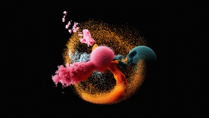 Particle explosion, Simulation, Black background, 4K wallpaper