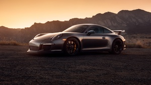 Porsche 911 GT3, Sports cars, Sunset, 4K wallpaper