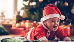 Baby, Cute, Christmas, Celebrations, Santa Claus, 4K wallpaper