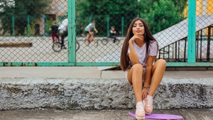 Skateboard, Girls, Smiling, 4K wallpaper