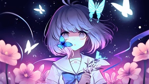 Anime girl, Girly backgrounds, Surreal, Fairy, Butterflies, 4K wallpaper