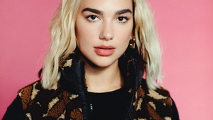 Dua Lipa, Pastel pink, Disco Pop singer, Pastel background, 4K wallpaper