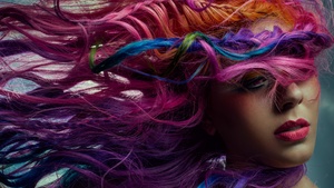 Colorful hair, Makeup, Woman, Girly backgrounds, 4K wallpaper