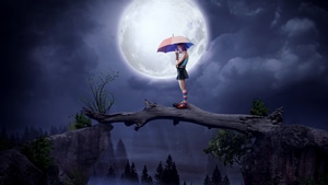 Girl, Moon, Artist, Artwork, Digital Art, Deviantart, Umbrella, 4K wallpaper