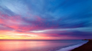 Sea, Purple, Sky, Nature, 4K wallpaper