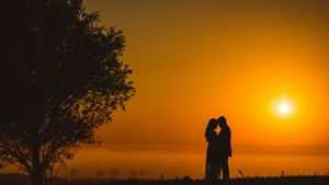 Weeding Couple, Couple, Love, Heart, Beach, Silhouette, 4K wallpaper