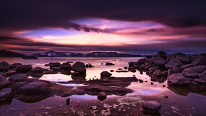 Lake Tahoe, Sierra Nevada mountains, Twilight, Sunset, Landscape, United States, 4K wallpaper