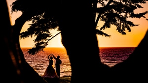Weeding Couple, Couple, Love, Heart, Beach, Silhouette, 4K wallpaper