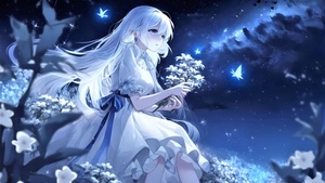 Anime girl, Milky Way, Dream girl, Blue background, Night, 4K wallpaper