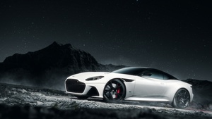 Aston Martin DBS Superleggera, Dark aesthetic, Night, Dark background, White cars, 4K wallpaper