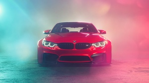 BMW M4, Performance Sedan, Colorful smoke, 4K wallpaper