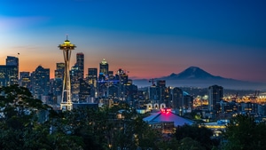 Kerry Park, Cityscape, Volcano, Neon, Photography, 4K wallpaper
