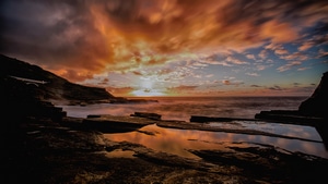 Seashore, Dusk, Dawn, Nature, 4K wallpaper