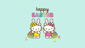 Happy Easter, Cute hello kitties, Pastel background, Hello Kitty background, Sanrio, 4K wallpaper
